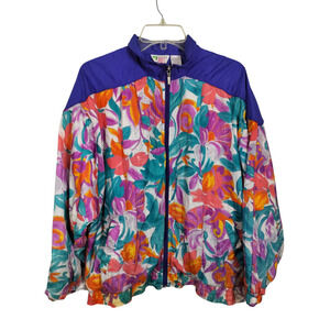 3395) Vintage 80s Bold Spirit Multicolor Colorful Zip Up Windbreaker Large